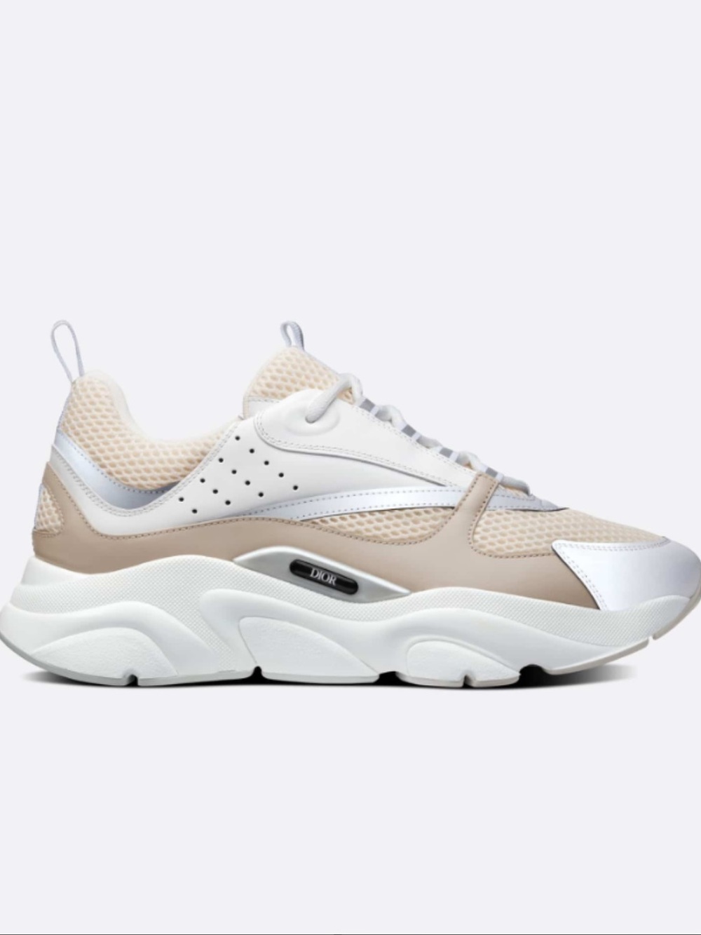 Dior sneaker M-B22 Calfskin , beige , white and reflective grey , size 42.